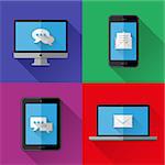 Flat icons PC, laptop, cell phone and tablet. Vector illustration.