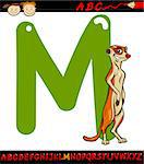 Cartoon Illustration of Capital Letter M from Alphabet with Meerkat Animal for Children Education