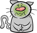 Cartoon Illustration of Funny Sick Cat Feeling Nauseous