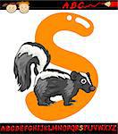 Cartoon Illustration of Capital Letter S from Alphabet with Skunk Animal for Children Education