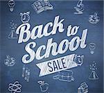 Composite image of back to school sale message against blue chalkboard