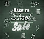 Composite image of back to school sale message against green chalkboard