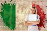 Mature student smiling against italy flag in grunge effect