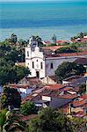 South America, Brazil, Pernambuco, Olinda, view of Olinda showing the 18th Century portuguese baroque church of St. Peter the Apostle (Igreja de Sao Pedro Apostolo) and colonial houses in the UNESCO world heritage listed old portuguese colonial town centre