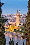 Italy, Italia Veneto, Verona district. Verona. View from Castel San Pietro. Sant'Anastasia church, in the background Lamberti Tower.