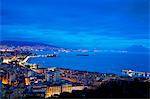 Italy, Campania, Naples. Elevated view of the city with mount Vesuvius in the background.