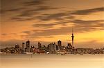 View of Auckland skyline at dusk, Auckland, North Island, New Zealand