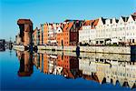 Europe, Poland, Gdansk, canal side houses and Gdansk Crane