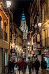 Night view of Calle del Comercio street, Toledo, Castile La Mancha, Spain
