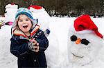 Portrait of a boy and some snowmen