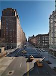 Overview of street from High Line footpath on Christmas Day, New York City, New York, USA