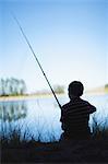 Boy fishing in lake