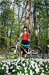 Mountain biker standing in forest