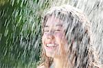 Girl playing in rain