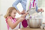 Mother and daughter baking in kitchen