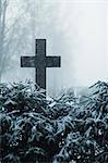 Cross in snowy field