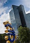 Sculpture of Euro symbol in city center