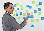 Businessman pointing to sticky note