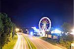 Illuminated Rides at Public Festival at Night, Neumarkt in der Oberpfalz, Upper Palatinate, Bavaria, Germany