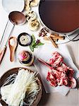 Still life of pho bo, raw ingredients for vietnamese meal