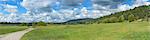 Panoramic of Landscape with Trail through Meadows and Forests in Late Summer, Bavaria, Germany