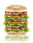Delicious Big burger with beef, tomato, cheese and lettuce on white background with clipping path.