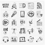 doodle media icons set