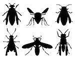 Black silhouettes of wasps, vector