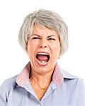Portrait of a elderly woman with a yelling expression