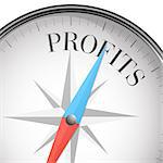 detailed illustration of a compass with profits text, eps10 vector