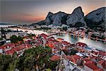 Aerial View on Omis and Cetina River Gorge in the Evening, Dalmatia, Croatia