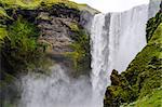 Detail of wild Skogafoss waterfall near Skogar, Iceland