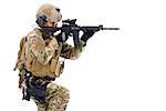 Soldier holding  rifle or sniper and ready to shot