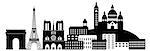 Paris France City Skyline Outline Silhouette Black Isolated on White Background Panorama Illustration