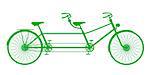 Retro tandem bicycle in green design on white background