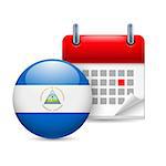 Calendar and round Nicaraguan flag icon. National holiday in Nicaragua