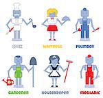 set of professions performed by cute robots