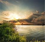 Evening on a river at the end of summer