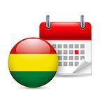 Calendar and round Bolivian flag icon. National holiday in Bolivia