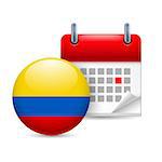 Calendar and round Colombian flag icon. National holiday in Colombia