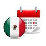 Calendar and round Mexican flag icon. National holiday in Mexico