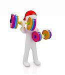 3d man with colorfull dumbbells on a white background