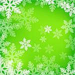 Abstract green and white christmas background with snowflakes