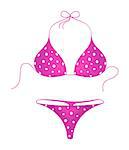 Pink bikini suit with white dots on white background