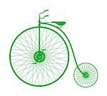 Silhouette of vintage bicycle in green design on white background