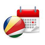 Calendar and round flag icon. National holiday in Seychelles