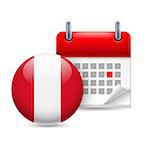 Calendar and round Peruvian flag icon. National holiday in Peru