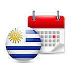 Calendar and round Uruguayan flag icon. National holiday in Uruguay