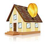 Real Estate Concept - House and Gold Coin, vector isolated on white background