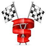 Racing Concept - Checkered Flags and Red Ribbon, vector isolated on white background
